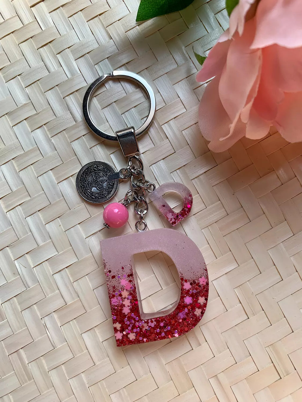 Resin Letters Keychain ( Glitter Pink ) 