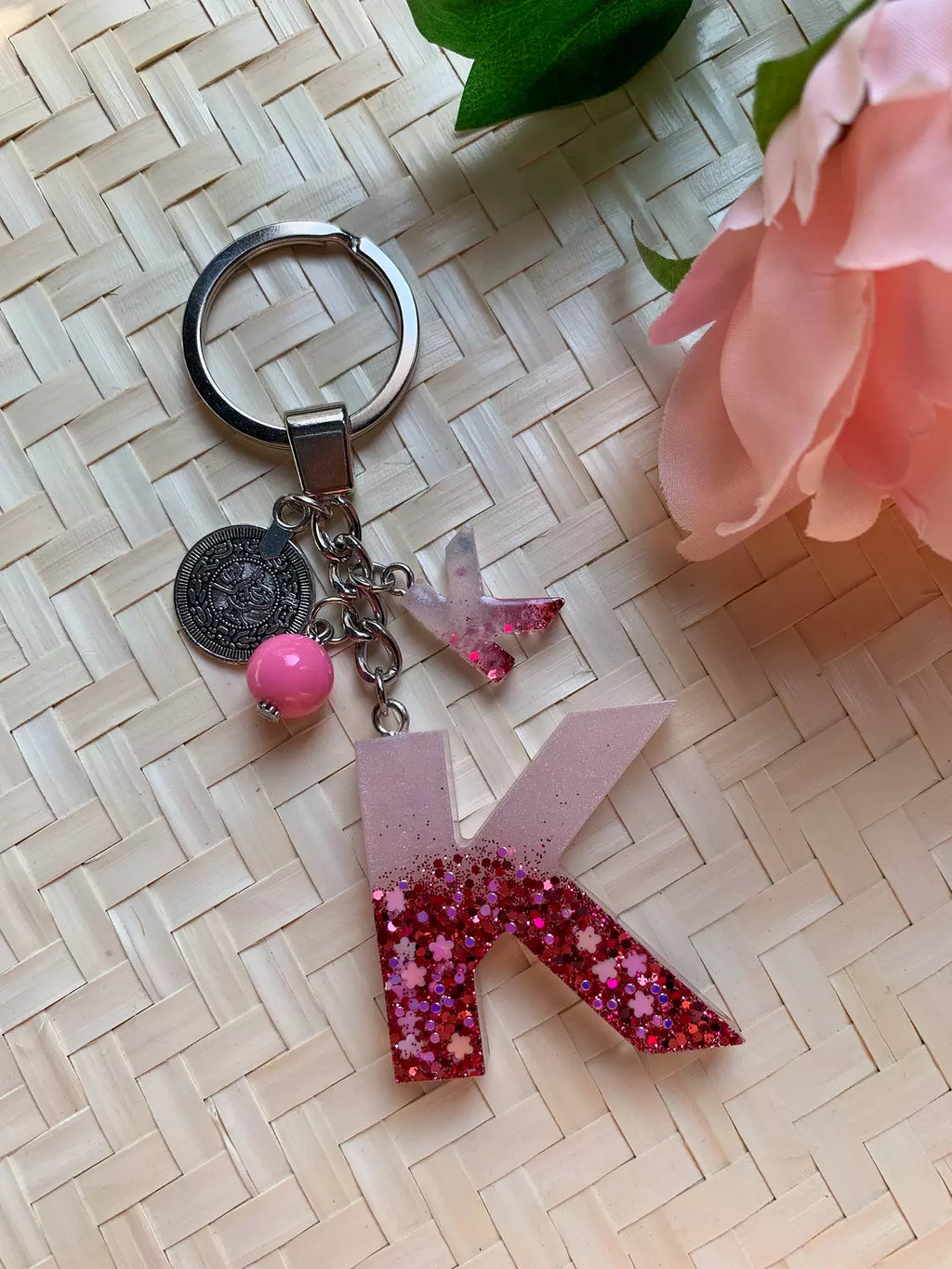 Resin Letters Keychain ( Glitter Pink ) 