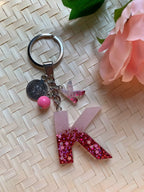 Resin Letters Keychain ( Glitter Pink ) 