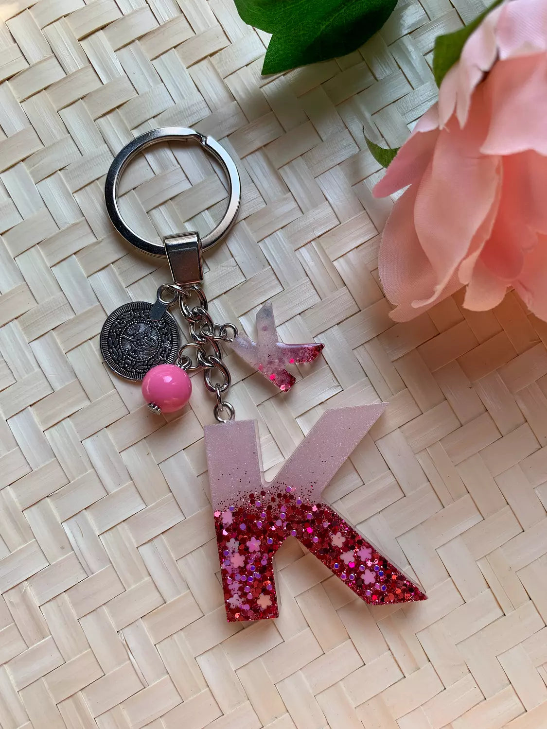 Resin Letters Keychain ( Glitter Pink ) 