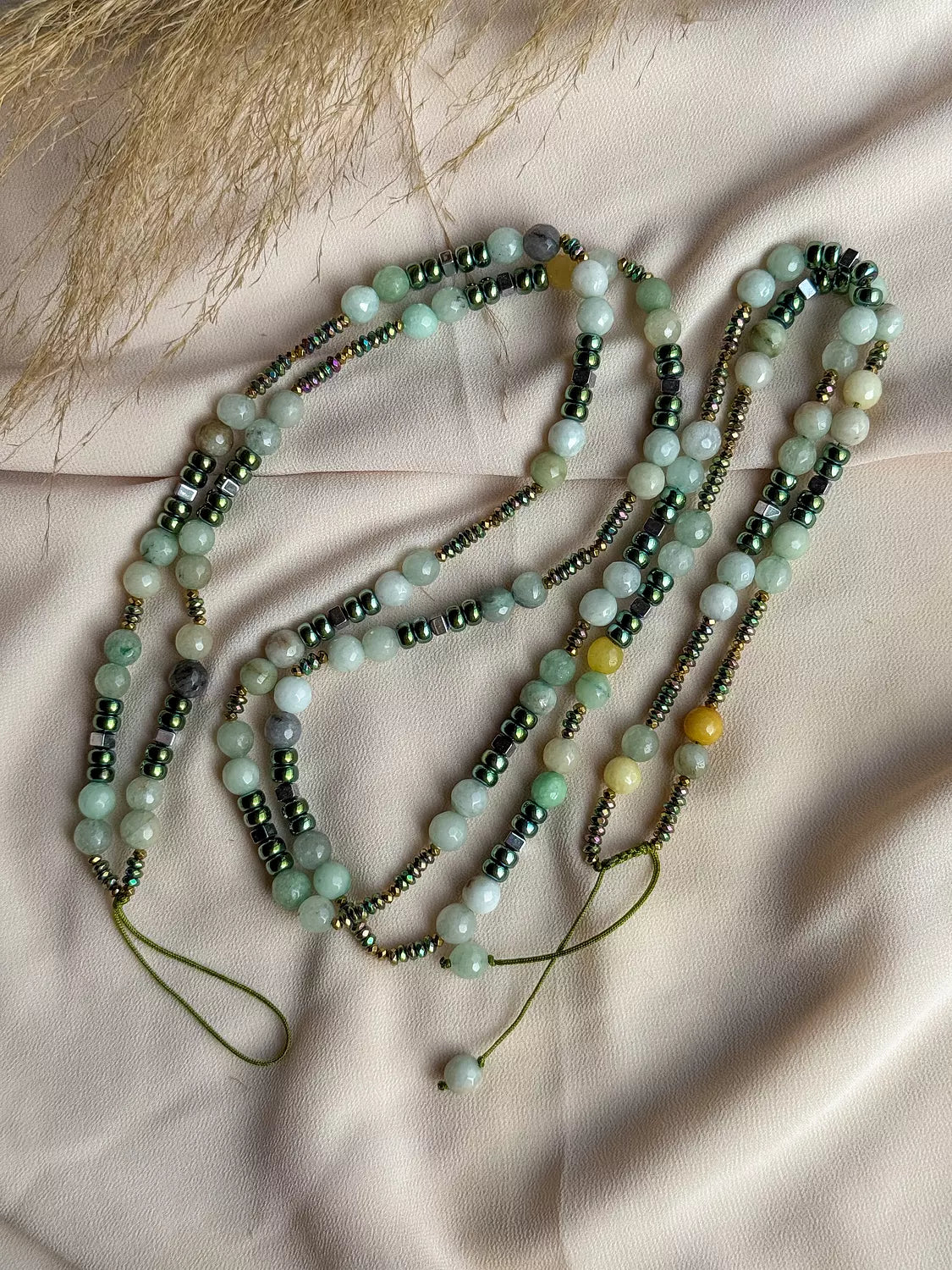 Mint Green Hematite Long Mobile Cord