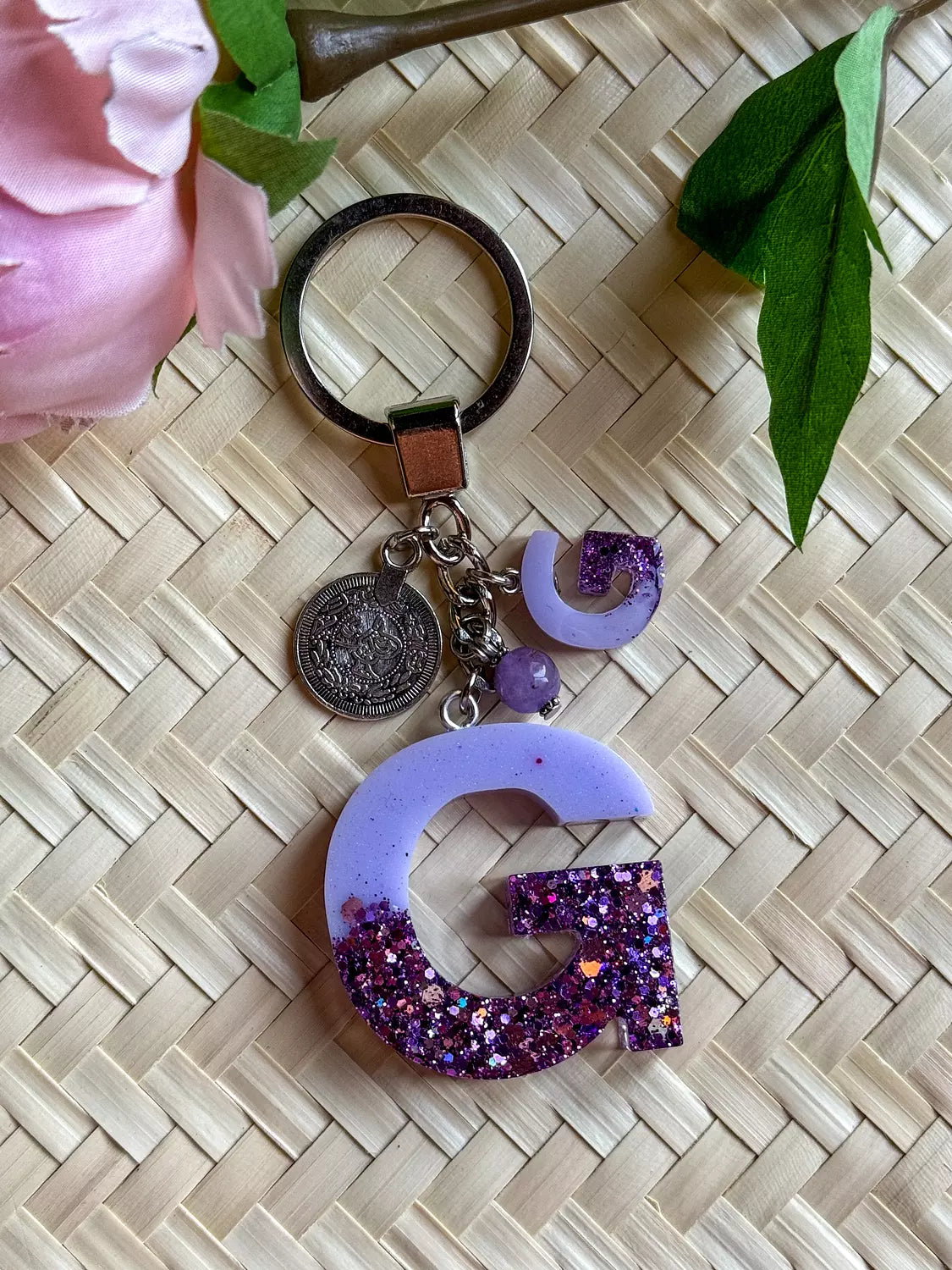 Resin Letters Keychain ( Glitter Purple )