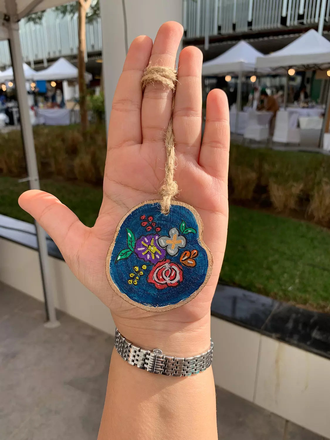 Flower Wreath Small Wood Car Hanger