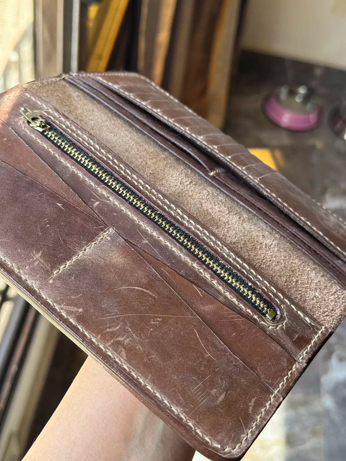 Unisex Zipper Long Wallet ( Brown )