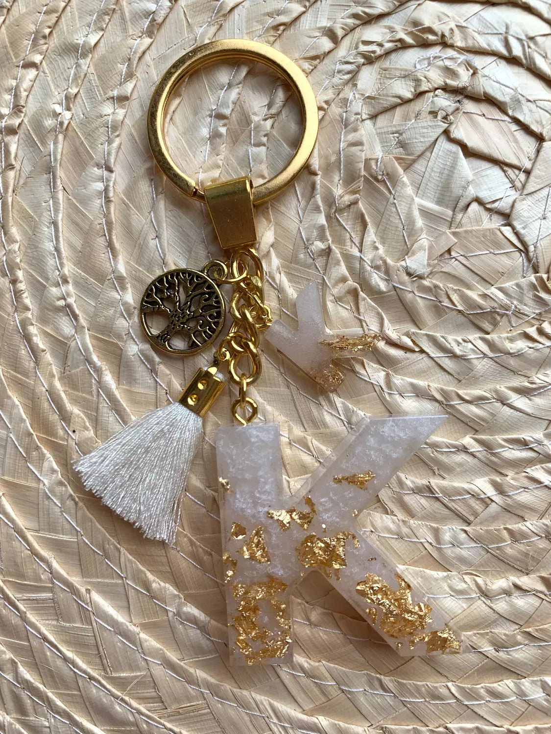 Resin Letters Keychain ( Offwhite & Gold )