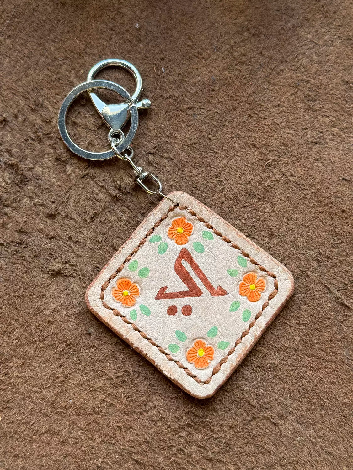 Natural Leather Arabic Letters Keychain " Light "