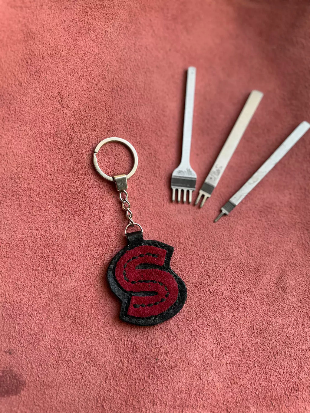 Natural Leather Letters Keychain