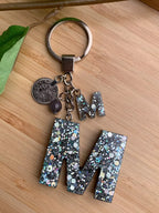 Resin Letters Keychain ( Glitter Space Grey )