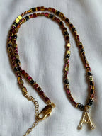 Hematite Letter Necklace " Red Square "