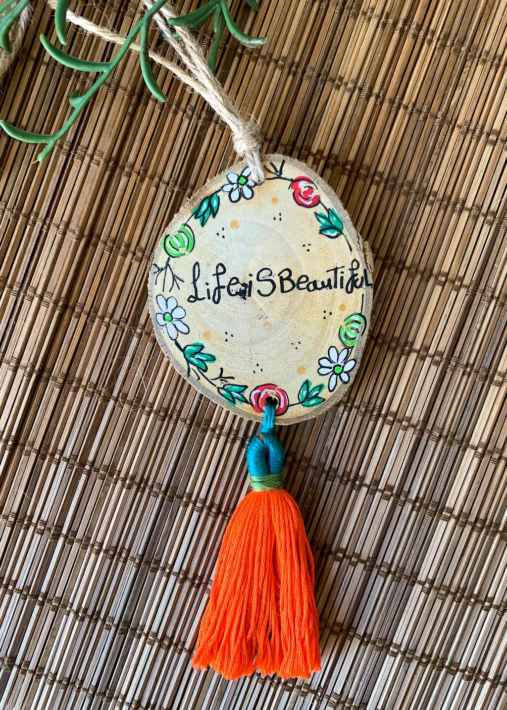 I Love Your Smile Medium Tassel Wood Car Hanger