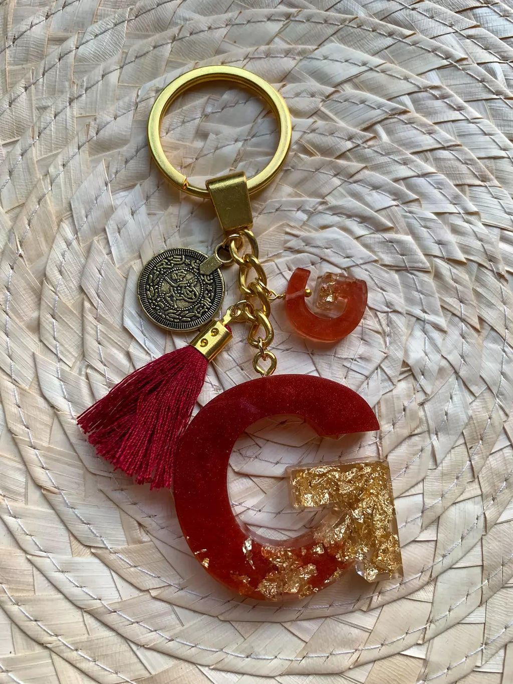 Resin Letters Keychain ( Red & Gold )