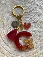 Resin Letters Keychain ( Red & Gold )