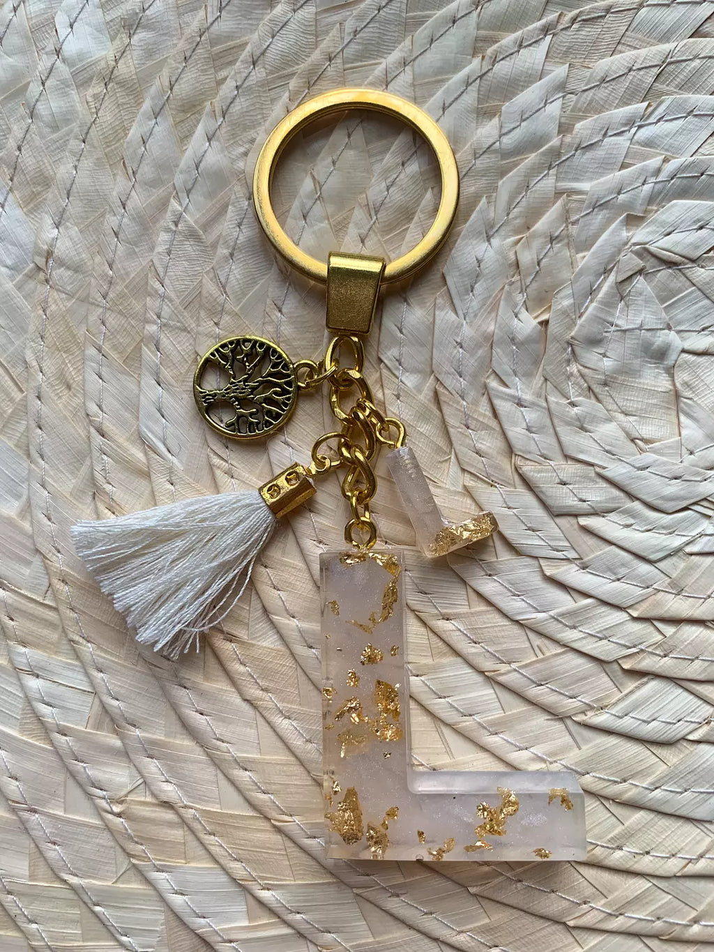 Resin Letters Keychain ( Offwhite & Gold )