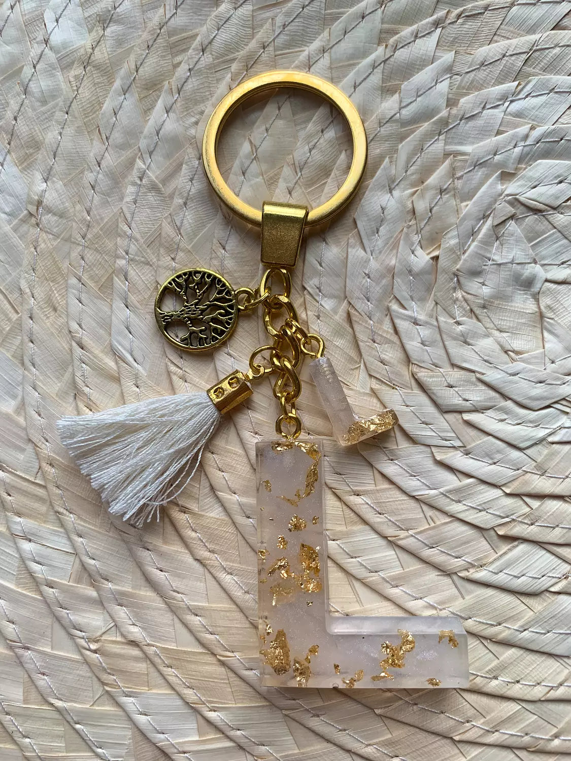 Resin Letters Keychain ( Offwhite & Gold )
