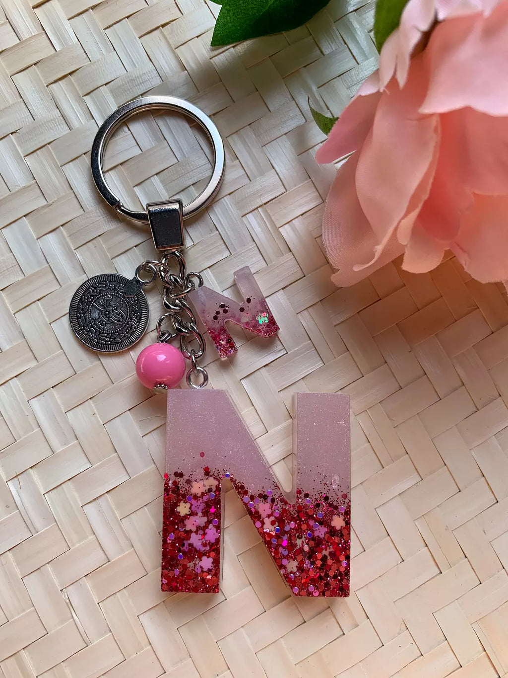 Resin Letters Keychain ( Glitter Pink ) 