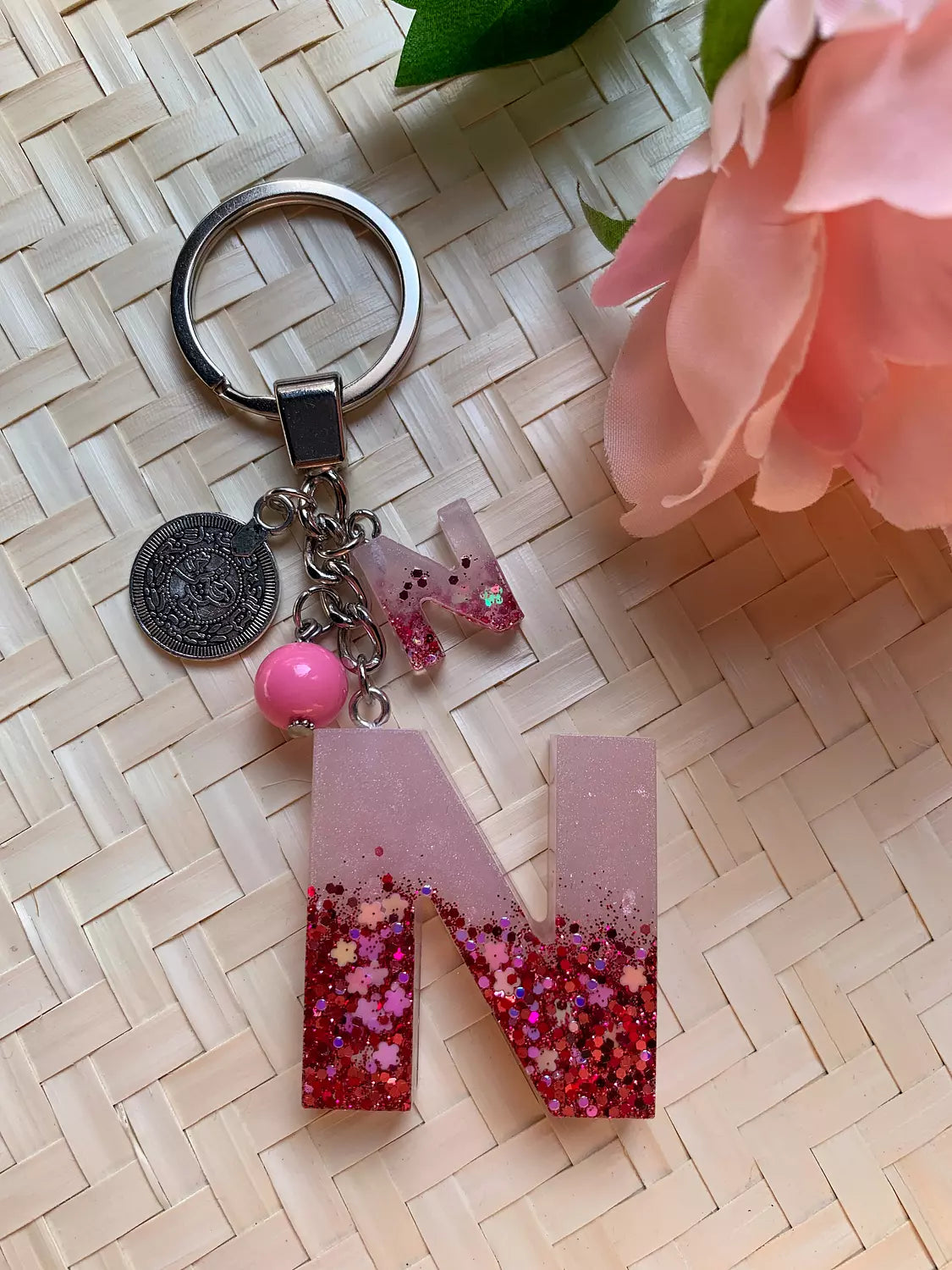 Resin Letters Keychain ( Glitter Pink ) 