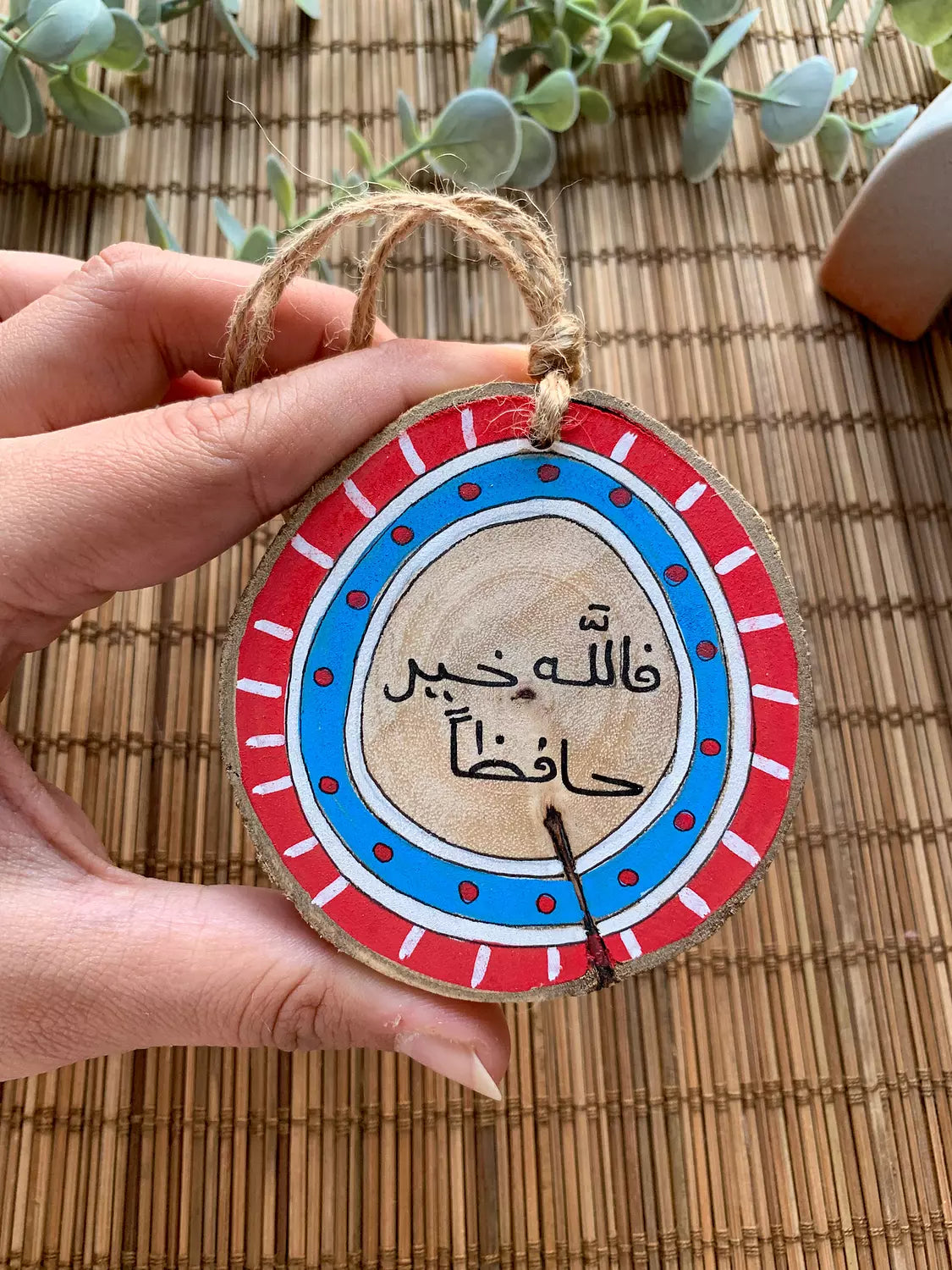 Red Evil Eye Medium Wood Car Hanger