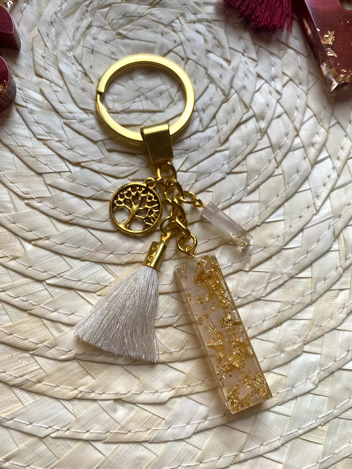 Resin Letters Keychain ( Offwhite & Gold )