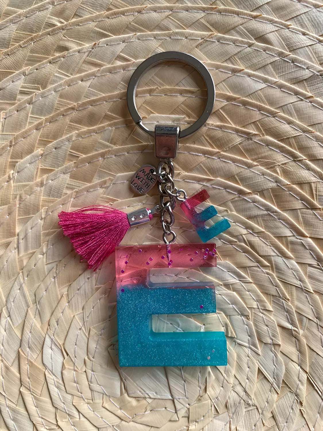 Resin Letters Keychain ( Fuschya & Teal ) 
