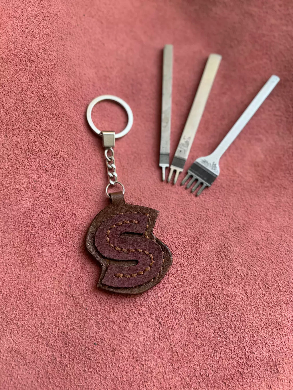 Natural Leather Letters Keychain