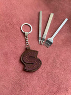 Natural Leather Letters Keychain