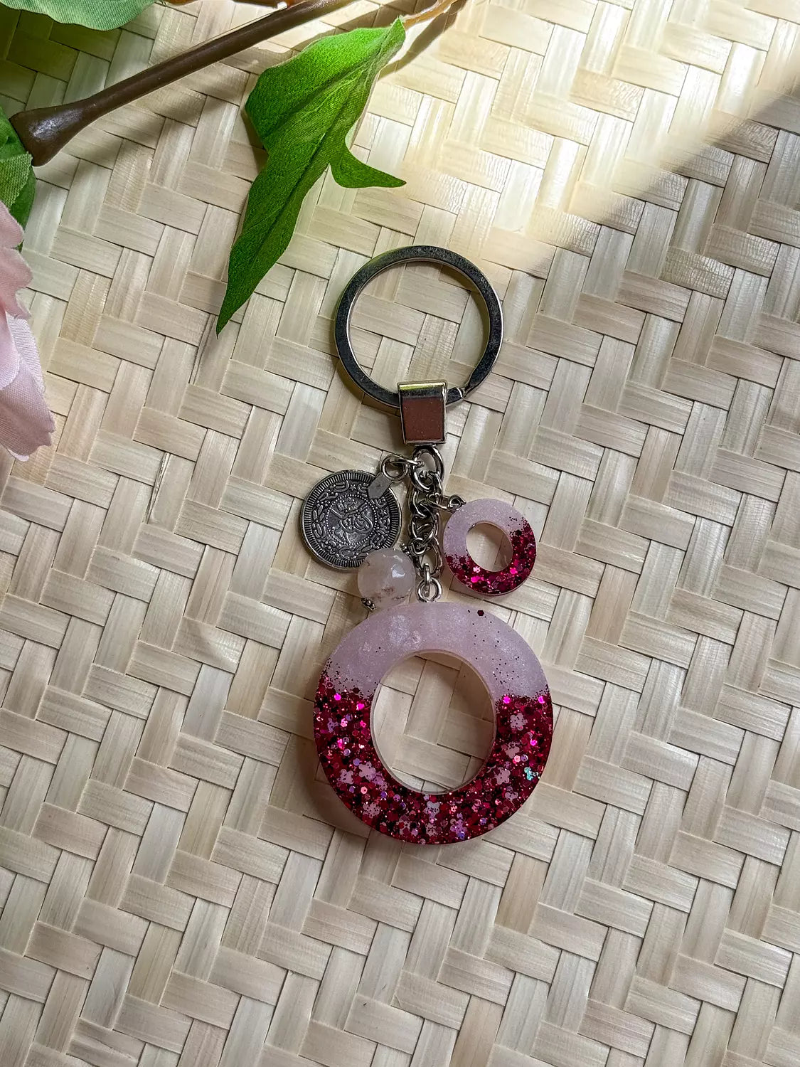 Resin Letters Keychain ( Glitter Pink ) 