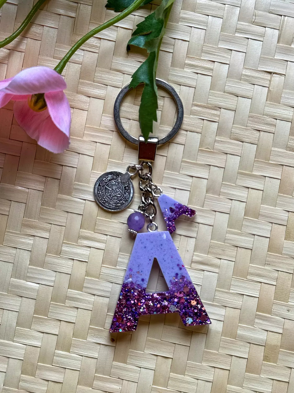Resin Letters Keychain ( Glitter Purple )