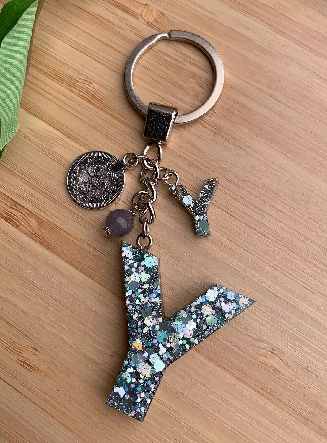 Resin Letters Keychain ( Glitter Space Grey )