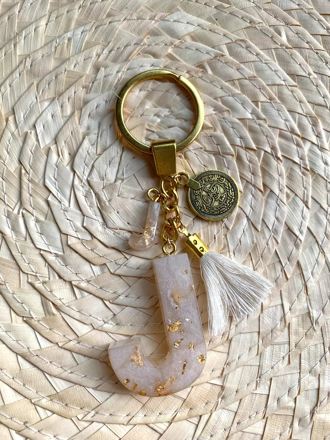 Resin Letters Keychain ( Offwhite & Gold )
