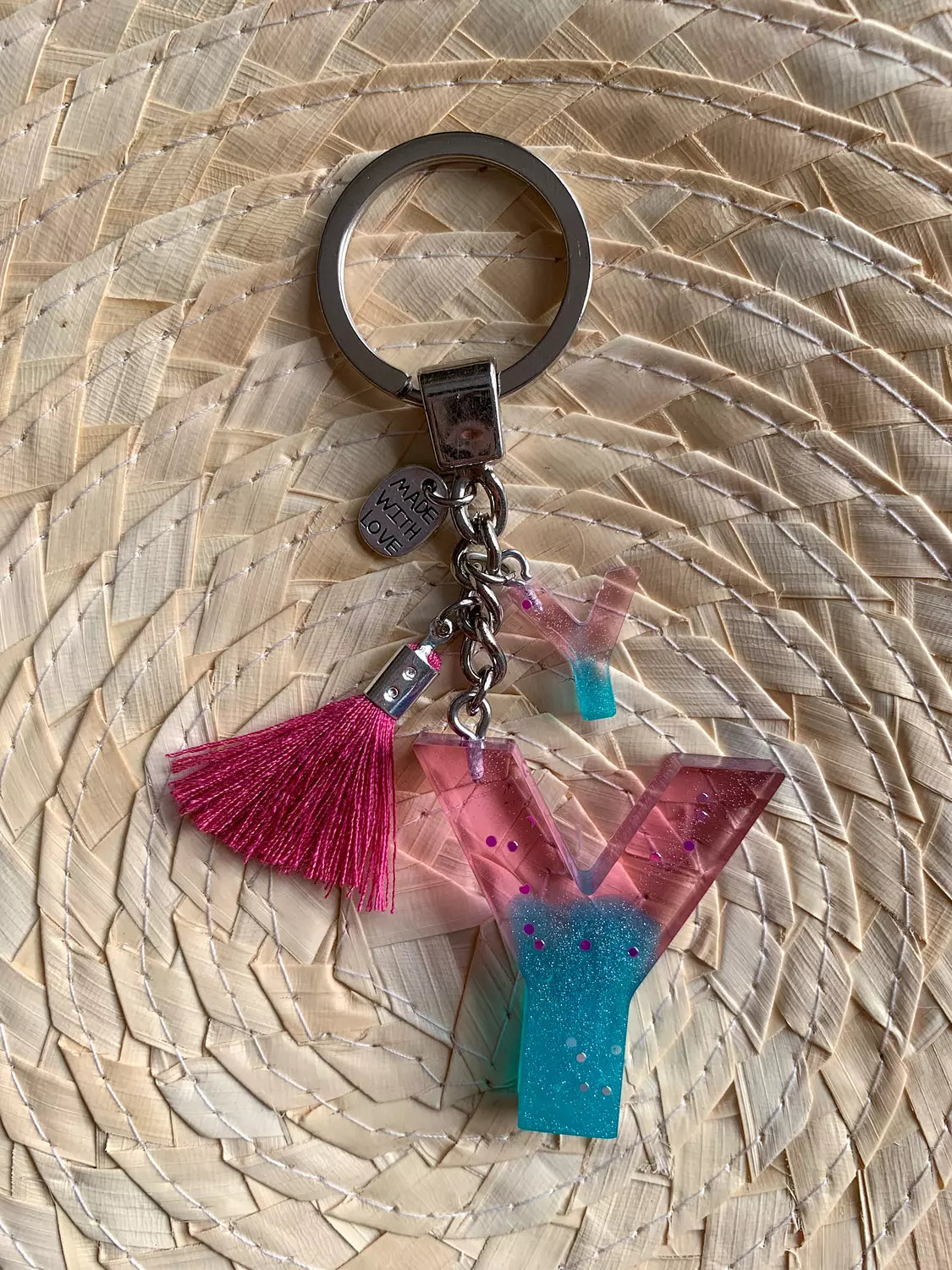 Resin Letters Keychain ( Fuschya & Teal ) 