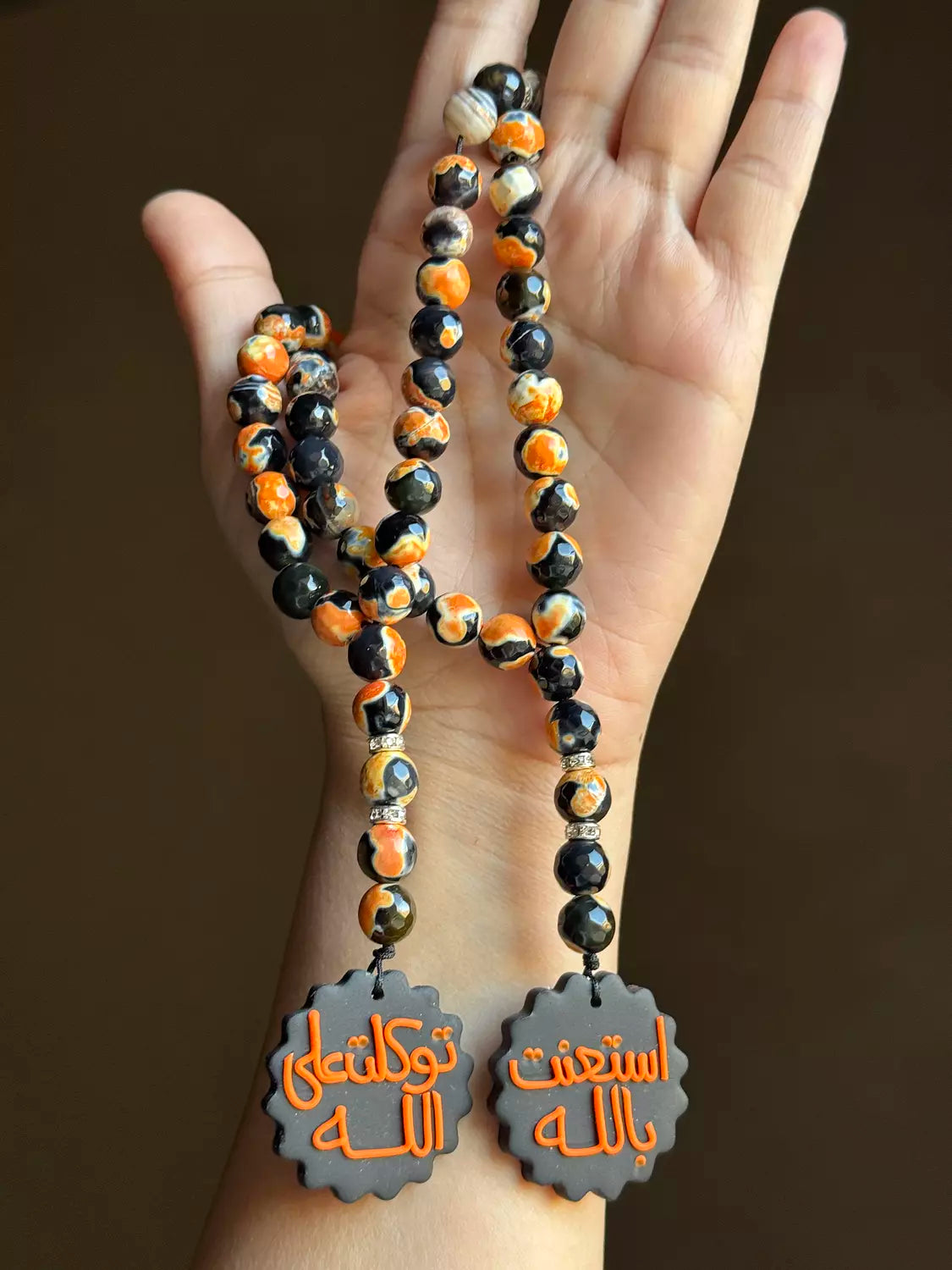 Agate Black Orange Rosary Car Hanger