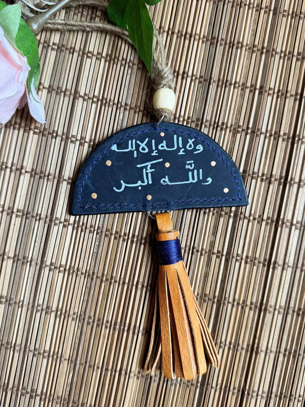  " الحمد لله " Natural Leather Half Circles & Tassel Car Hanger