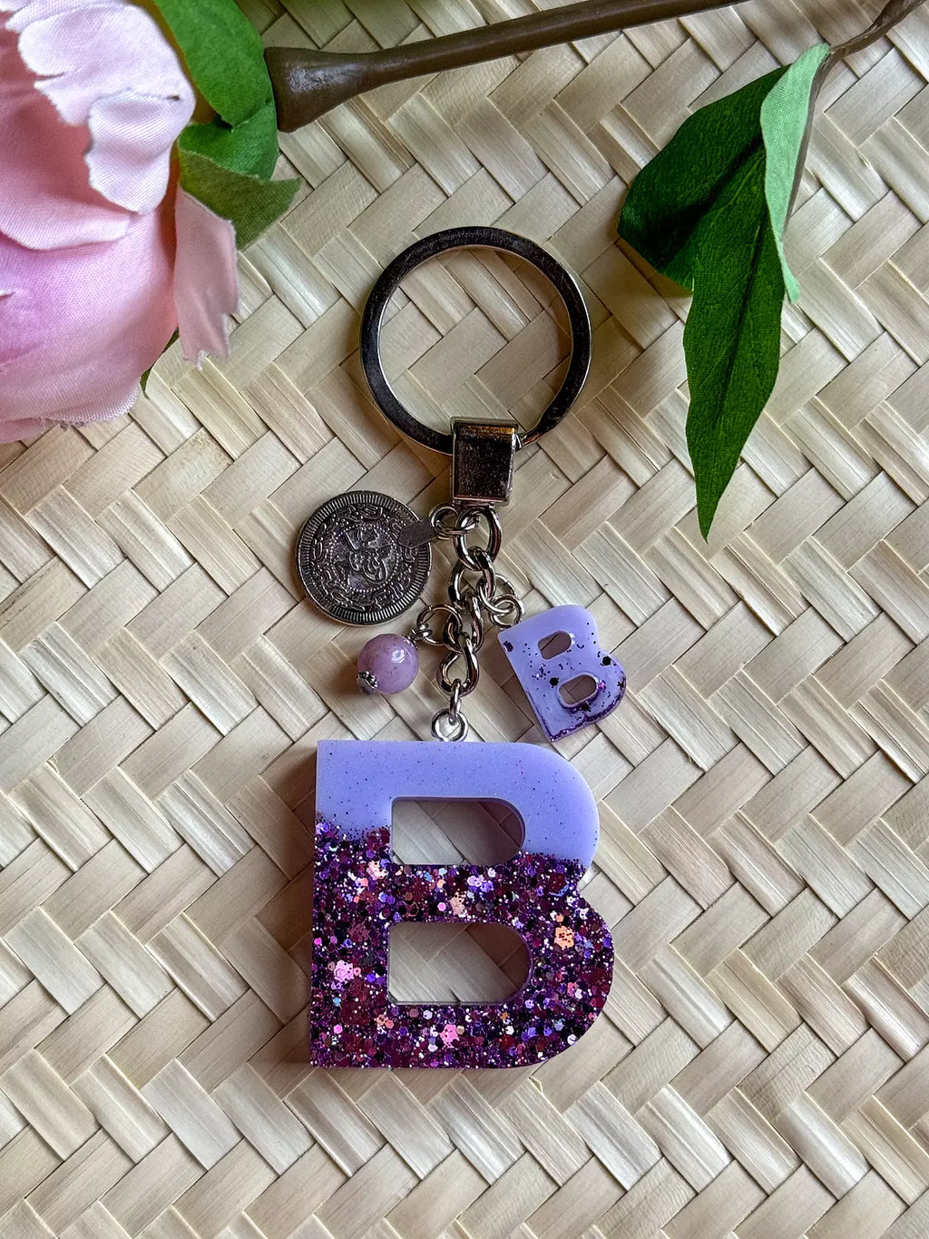 Resin Letters Keychain ( Glitter Purple )