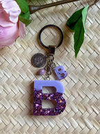 Resin Letters Keychain ( Glitter Purple )