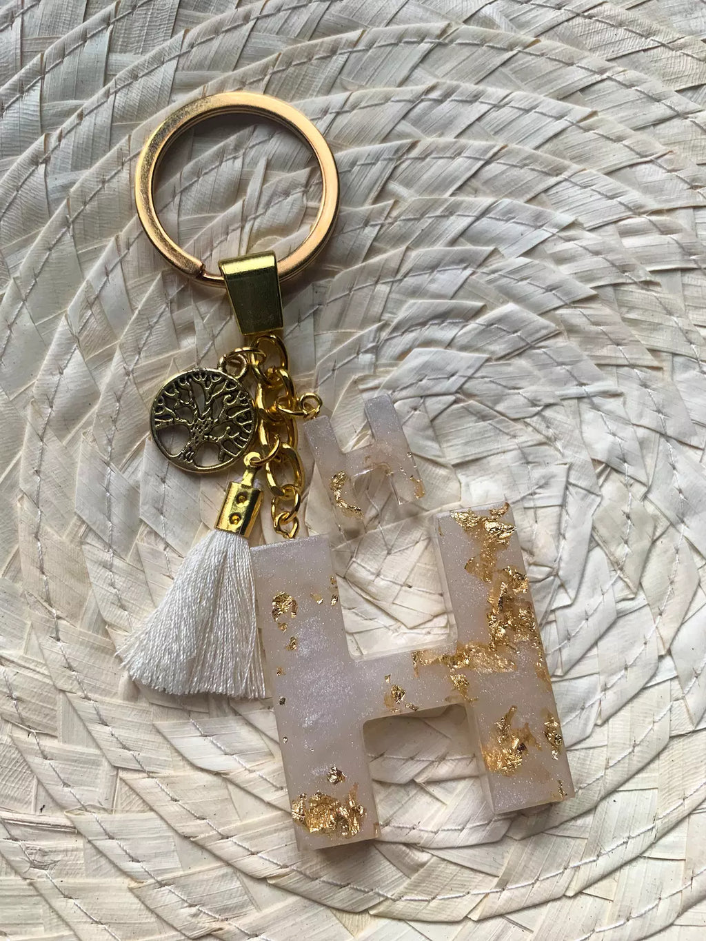 Resin Letters Keychain ( Offwhite & Gold )