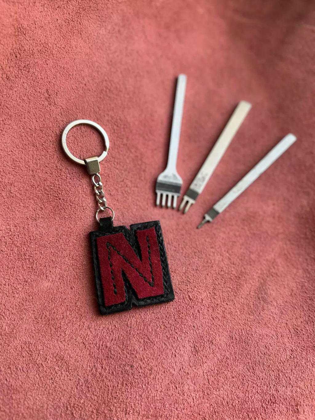 Natural Leather Letters Keychain