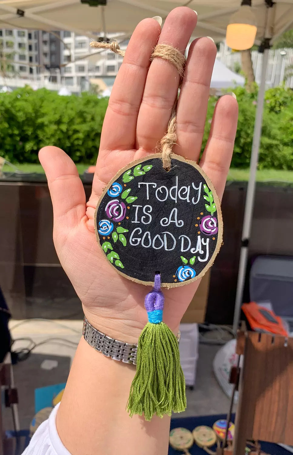 Today is a Good Day Medium Tassel Wood Car Hanger