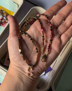 Hematite Letter Necklace " Red Square "
