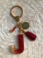 Resin Letters Keychain ( Red & Gold )