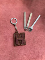 Natural Leather Letters Keychain
