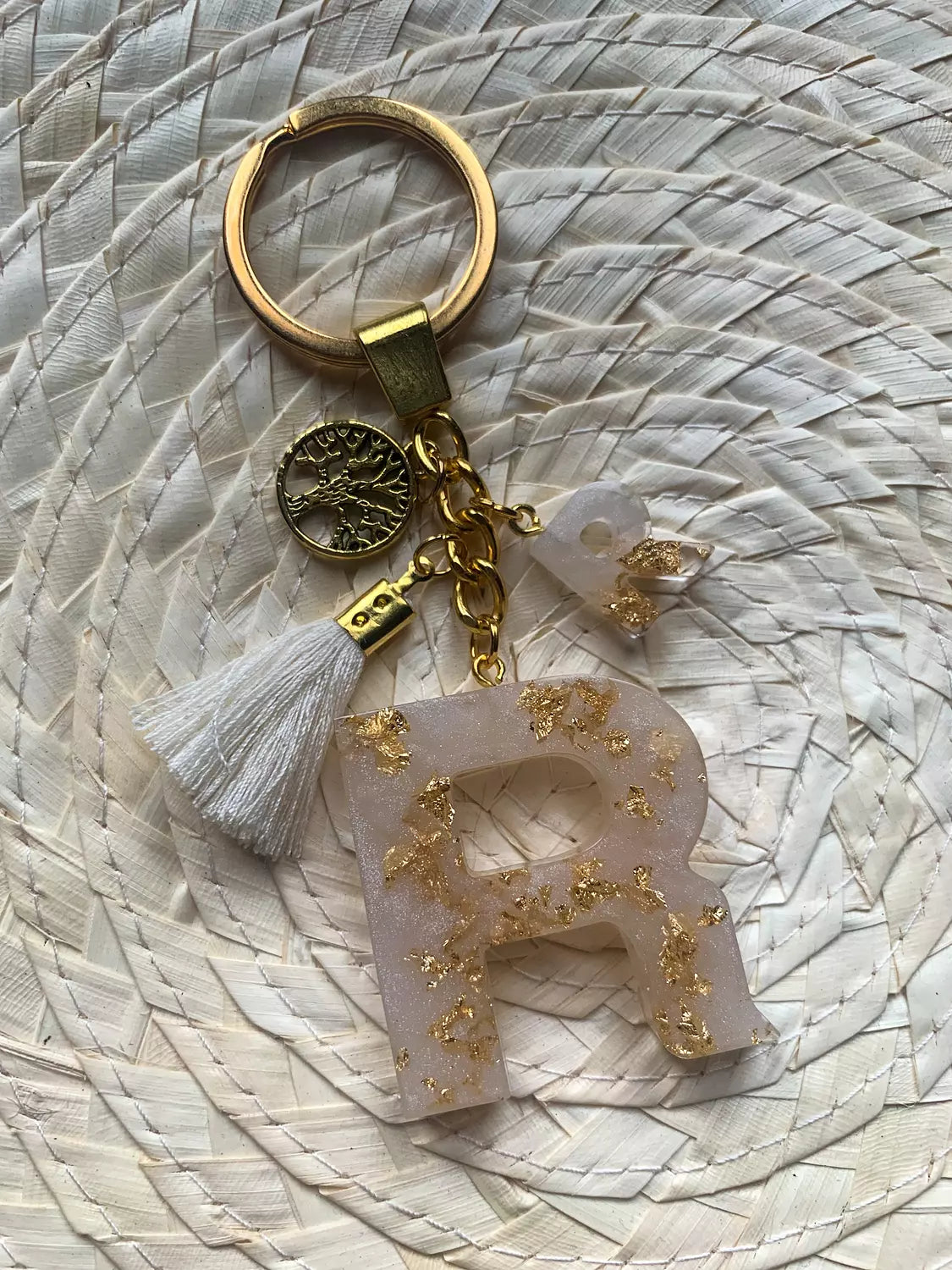 Resin Letters Keychain ( Offwhite & Gold )