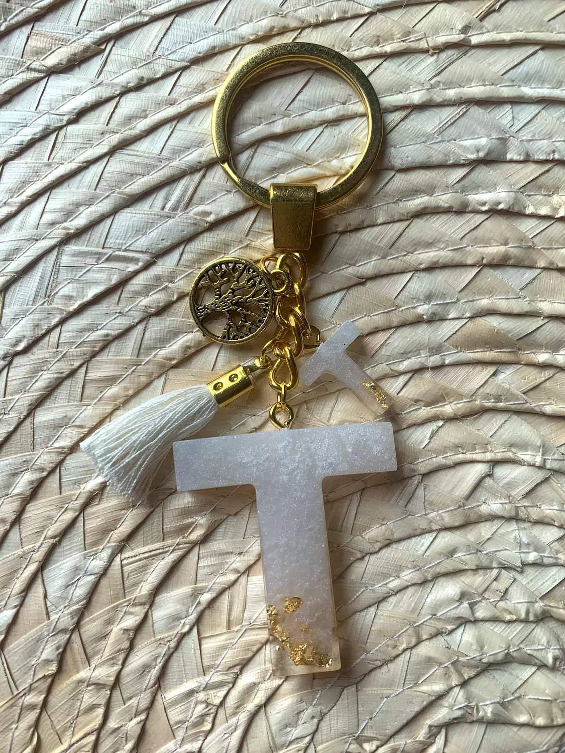 Resin Letters Keychain ( Offwhite & Gold )