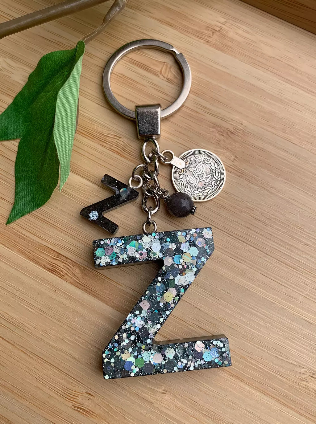 Resin Letters Keychain ( Glitter Space Grey )