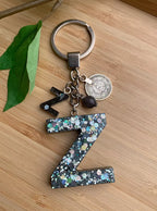 Resin Letters Keychain ( Glitter Space Grey )