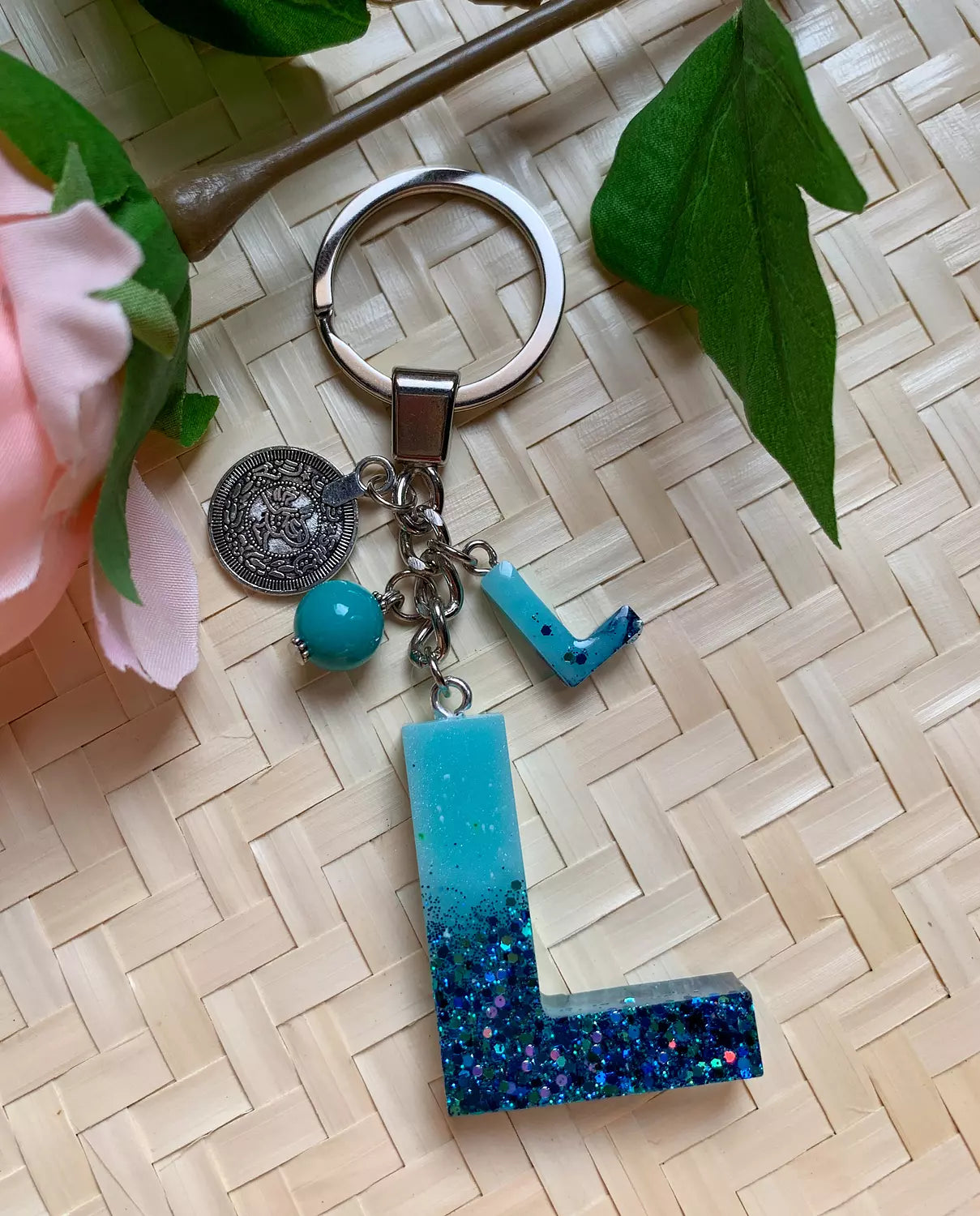 Resin Letters Keychain ( Glitter Blue )