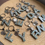 Resin Letters Keychain ( Glitter Space Grey )