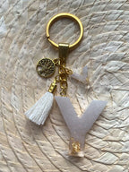 Resin Letters Keychain ( Offwhite & Gold )