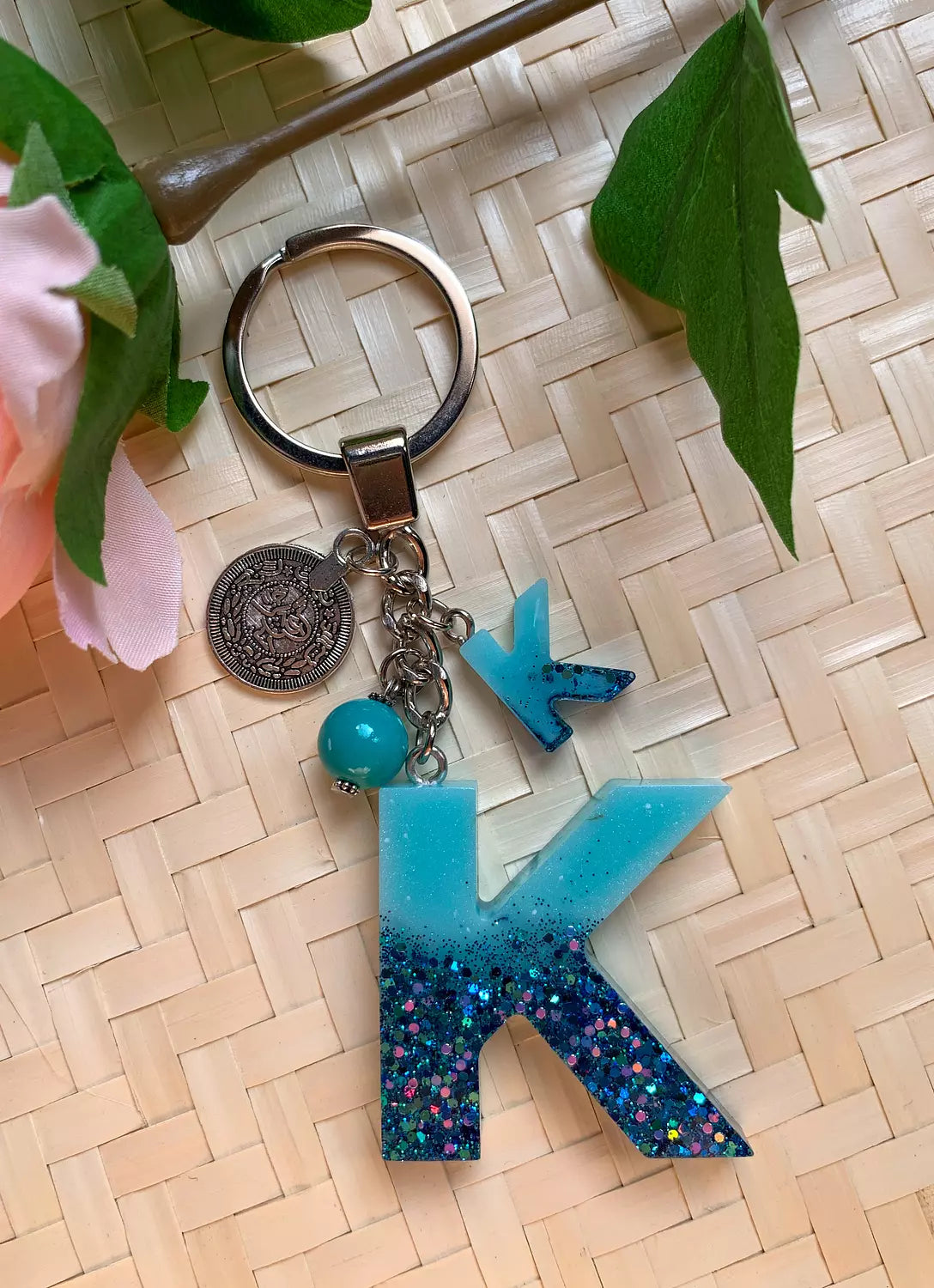 Resin Letters Keychain ( Glitter Blue )