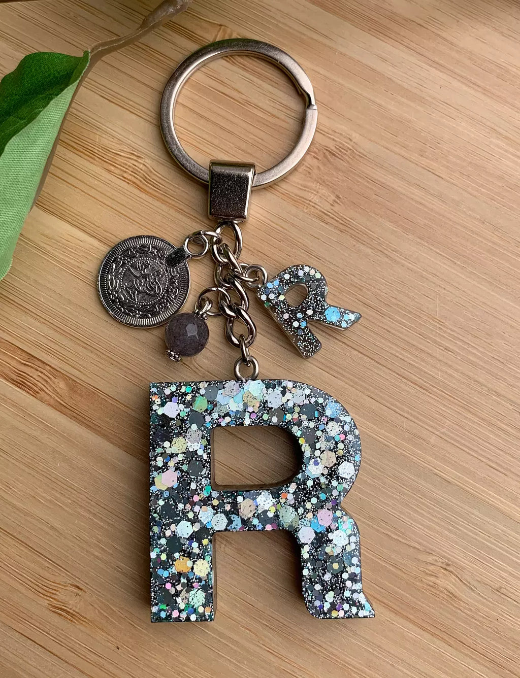 Resin Letters Keychain ( Glitter Space Grey )