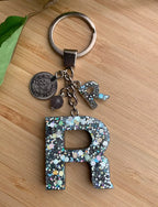 Resin Letters Keychain ( Glitter Space Grey )
